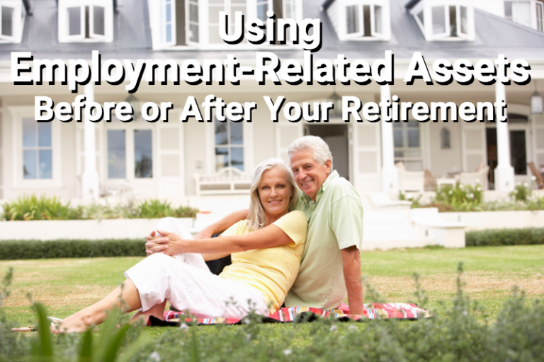 Happy retired couple on lawn in front of house.