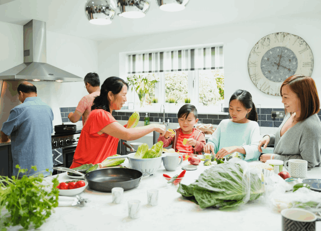 Family in kitchen