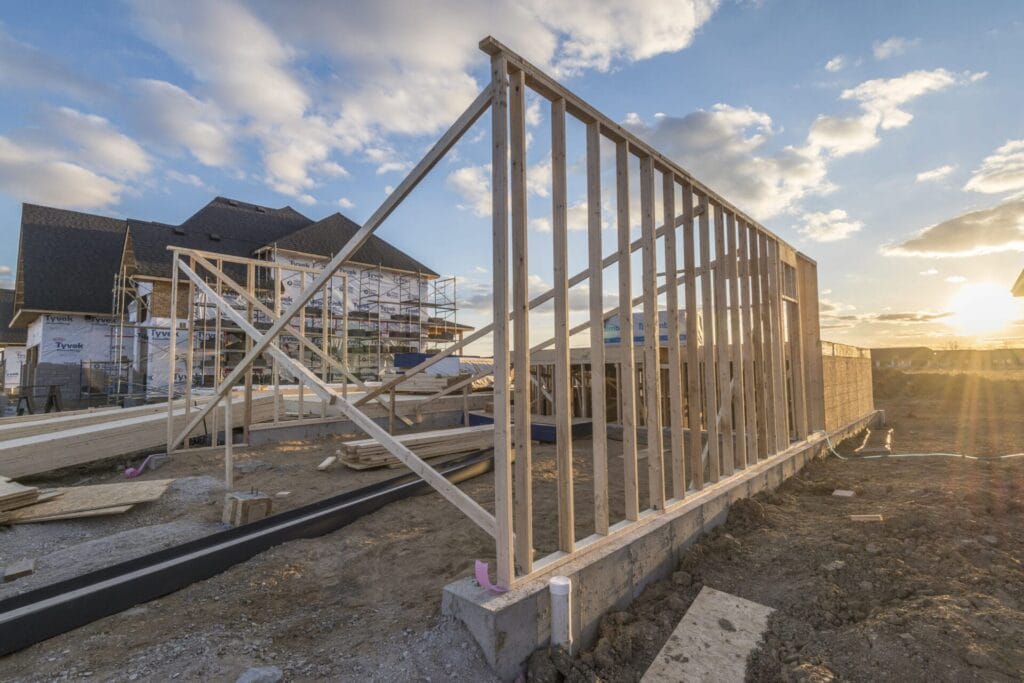 New homes being built on a sunny day